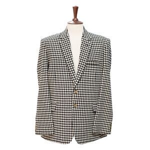 Mens Wool Sport Coat 44R Black Ivory Gingham Check Blazer Wedding Formal Preppy